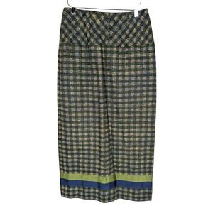 Vintage Hand Sewn Navy Green Maxi Length Pencil Career Skirt Lined 27 Inch Waist